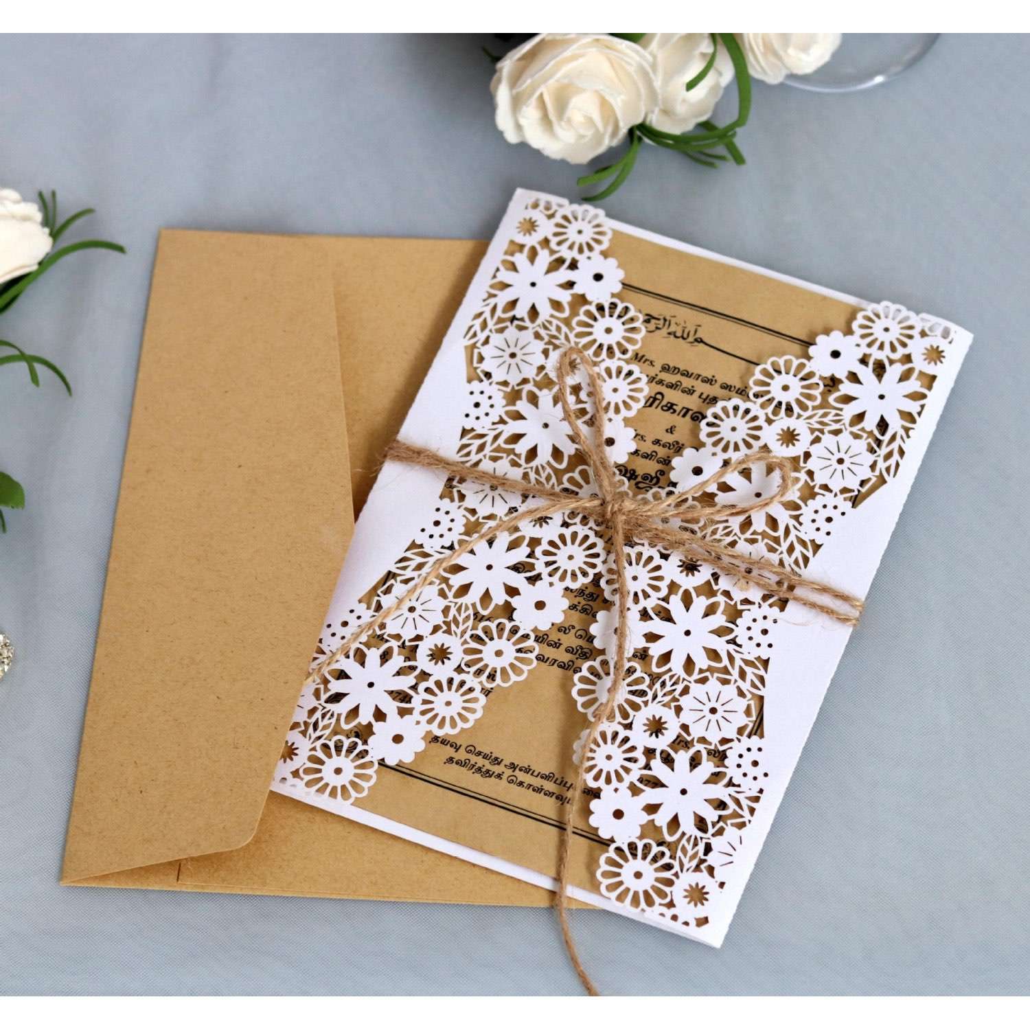 Vellum Paper Invitation White Flower Laser Cut Paper Valentine's Day Greeting Card